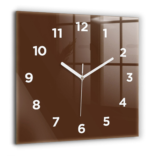 Square glass wall clock Brown