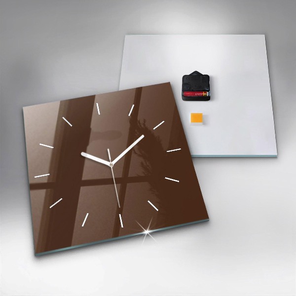 Square glass wall clock Brown