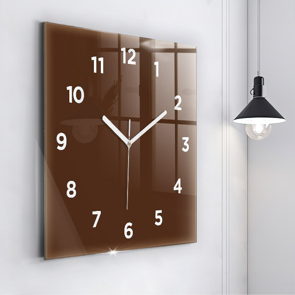 Square glass wall clock Brown