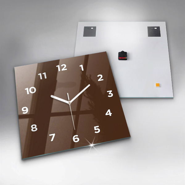 Square glass wall clock Brown