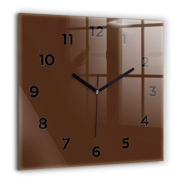 Square glass wall clock Brown