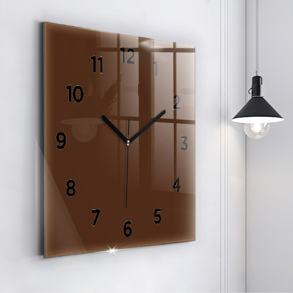 Square glass wall clock Brown