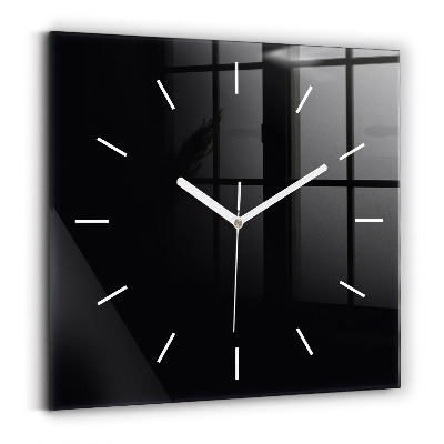 Square glass wall clock Black