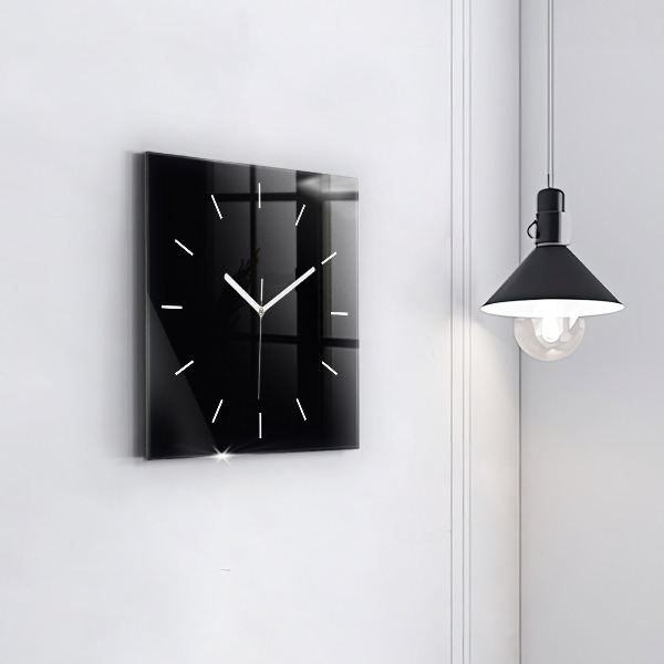 Square glass wall clock Black