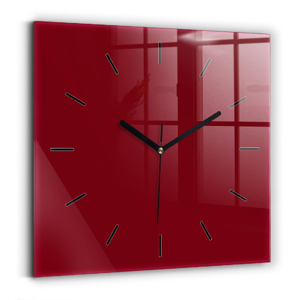 Square glass wall clock Burgundy