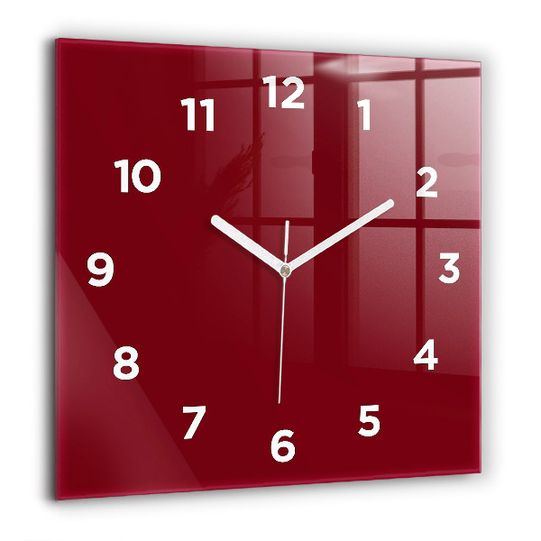 Square glass wall clock Burgundy