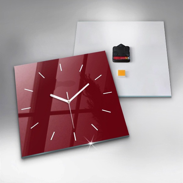 Square glass wall clock Burgundy