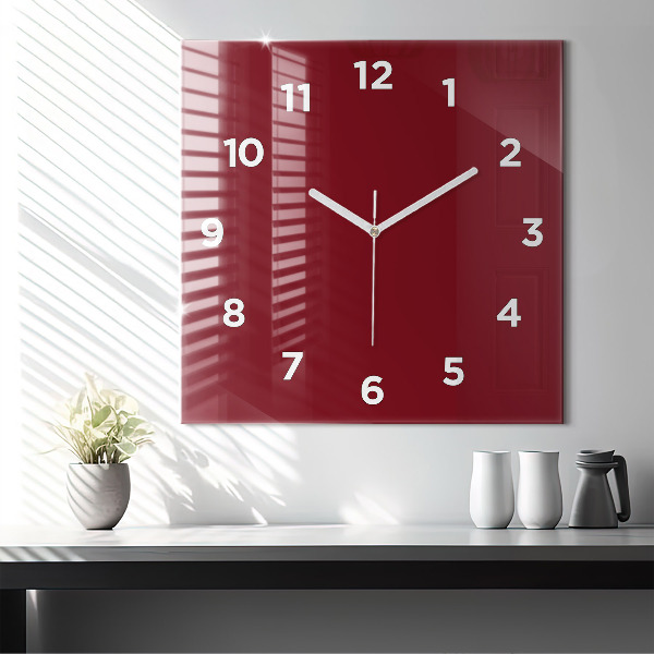 Square glass wall clock Burgundy