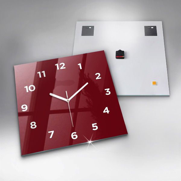 Square glass wall clock Burgundy