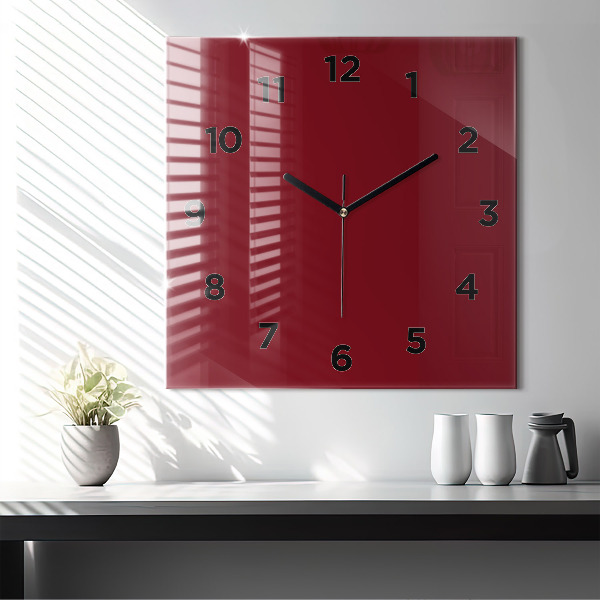 Square glass wall clock Burgundy