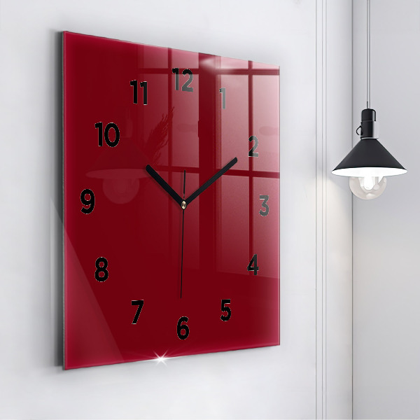 Square glass wall clock Burgundy