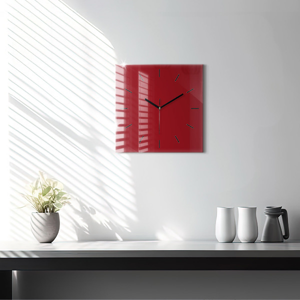 Square glass wall clock Red