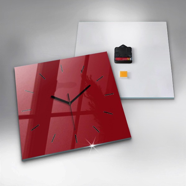 Square glass wall clock Red
