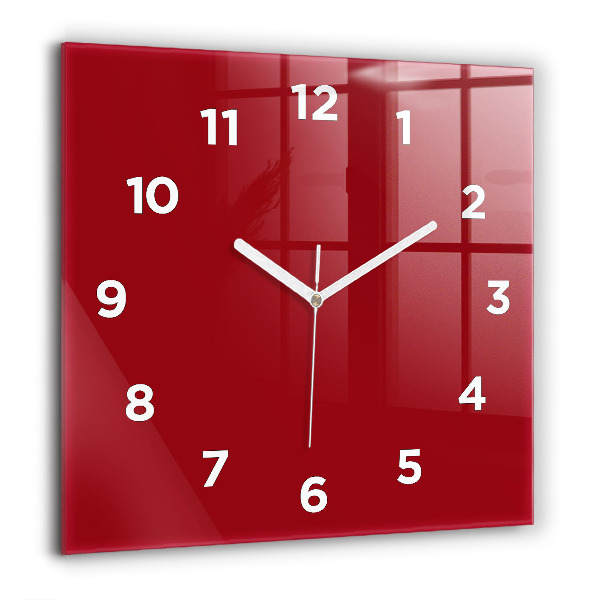 Square glass wall clock Red