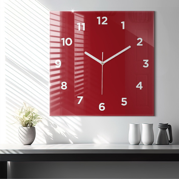 Square glass wall clock Red