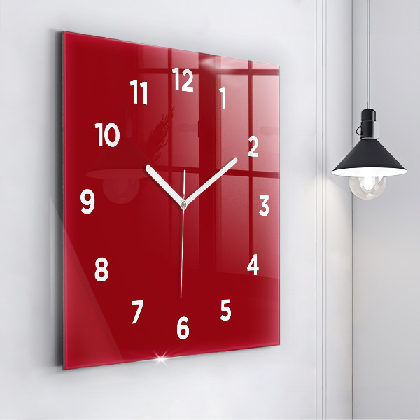 Square glass wall clock Red