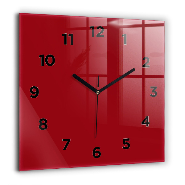 Square glass wall clock Red