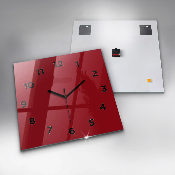 Square glass wall clock Red