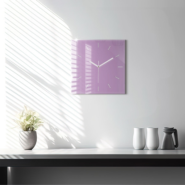 Square glass wall clock Lilac