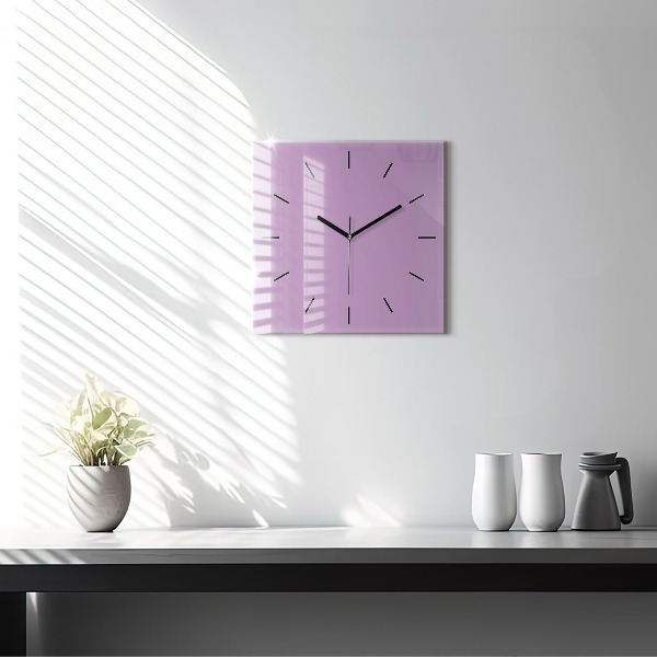 Square glass wall clock Lilac