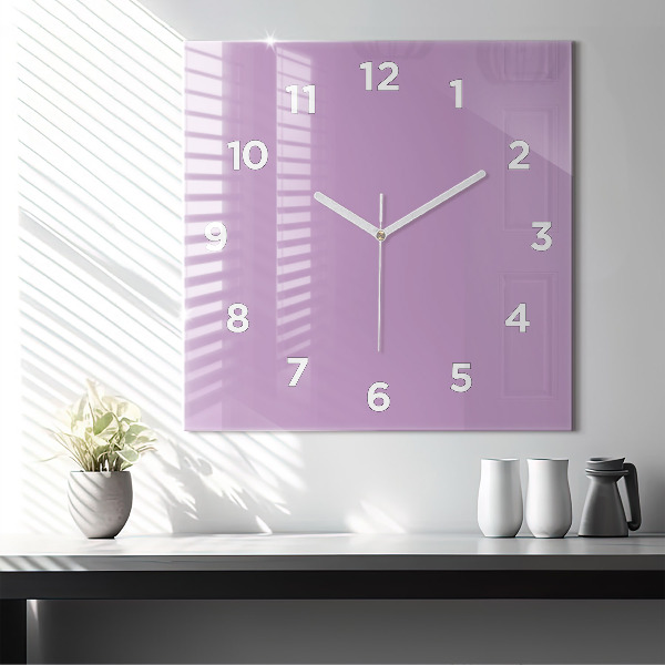 Square glass wall clock Lilac