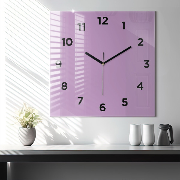 Square glass wall clock Lilac
