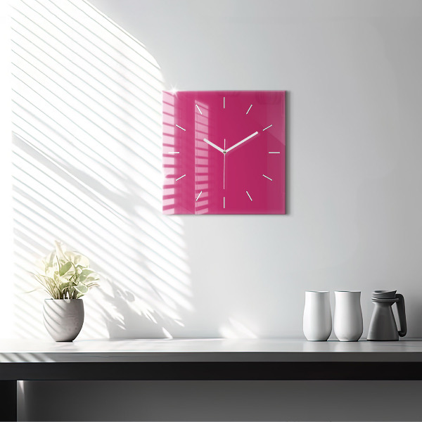 Square glass wall clock Pink