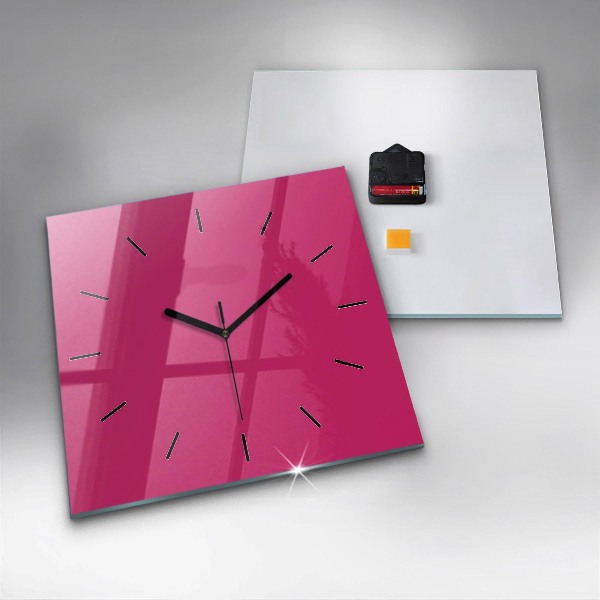 Square glass wall clock Pink