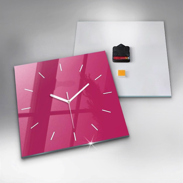 Square glass wall clock Pink
