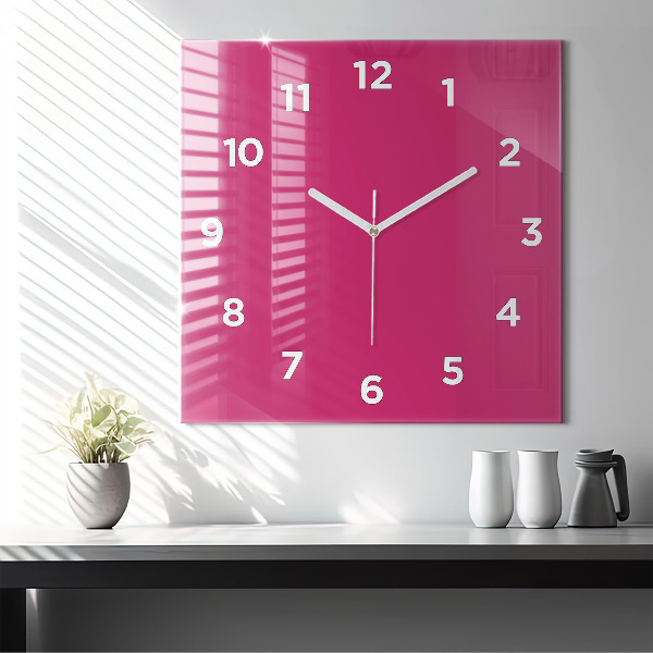 Square glass wall clock Pink