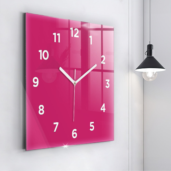 Square glass wall clock Pink