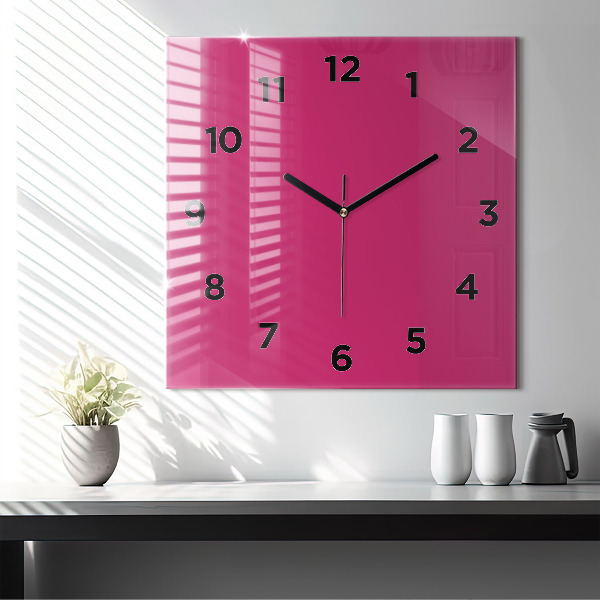 Square glass wall clock Pink
