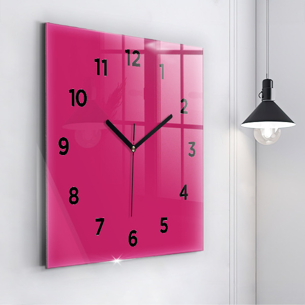 Square glass wall clock Pink