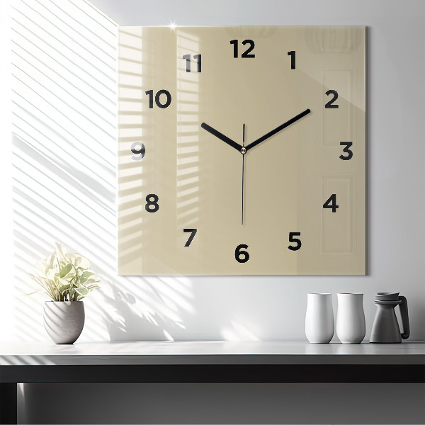 Square glass wall clock Beige