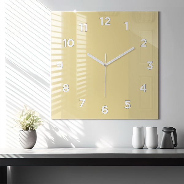 Square glass wall clock Creamy