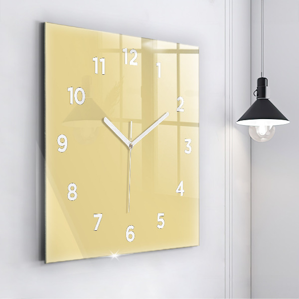 Square glass wall clock Creamy
