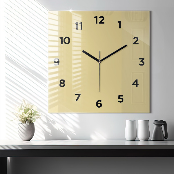 Square glass wall clock Creamy