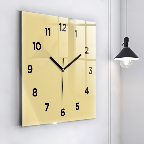 Square glass wall clock Creamy