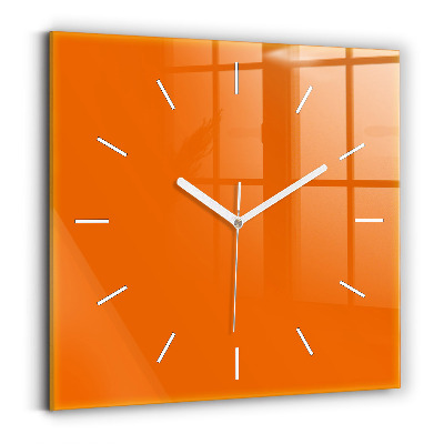 Square glass wall clock Orange