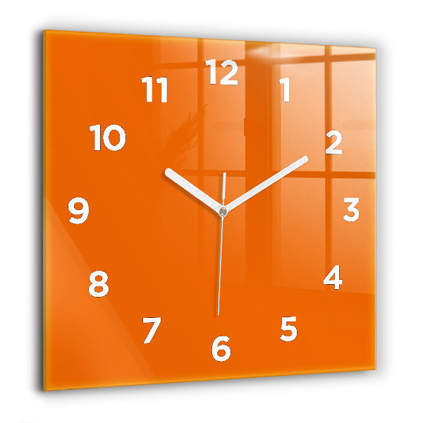 Square glass wall clock Orange