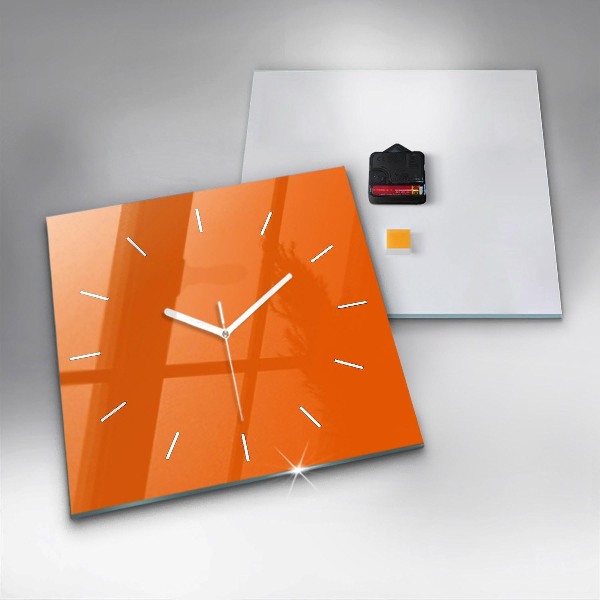 Square glass wall clock Orange