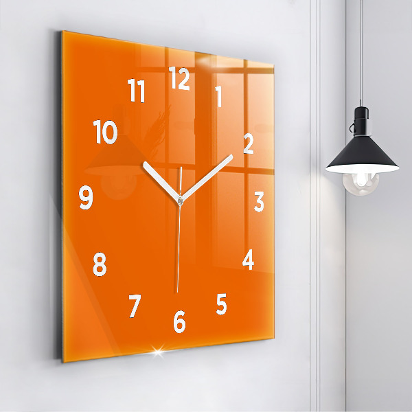 Square glass wall clock Orange