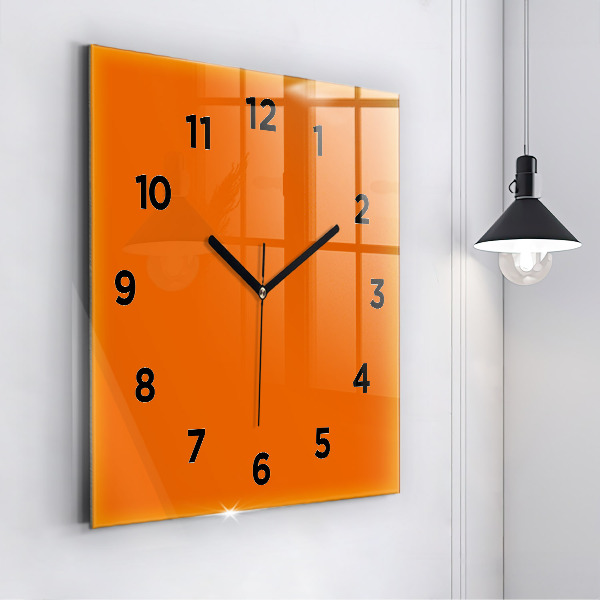 Square glass wall clock Orange