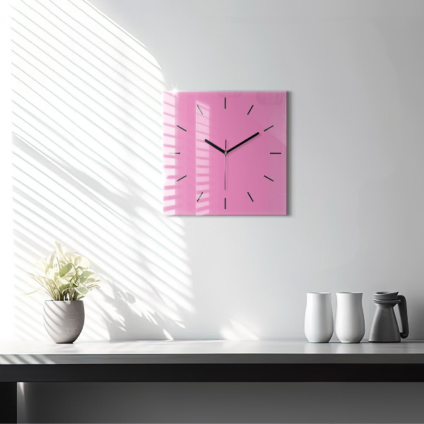 Square glass wall clock Pink