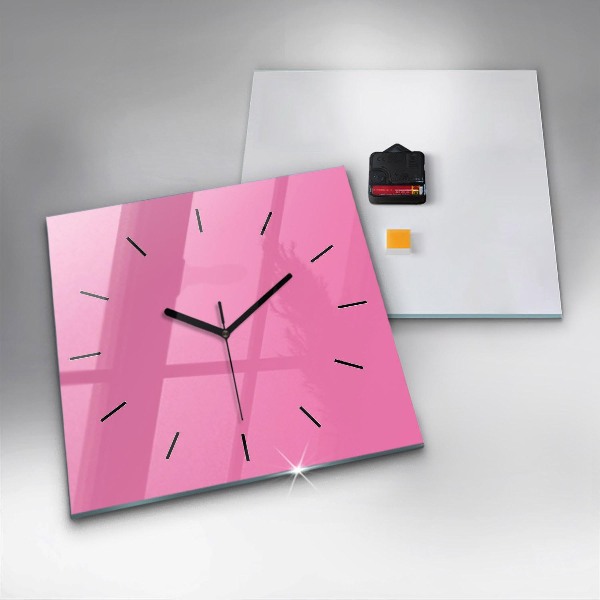 Square glass wall clock Pink