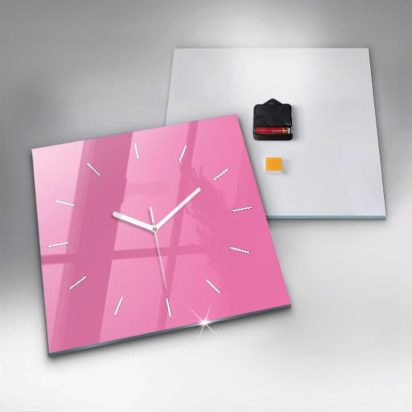 Square glass wall clock Pink