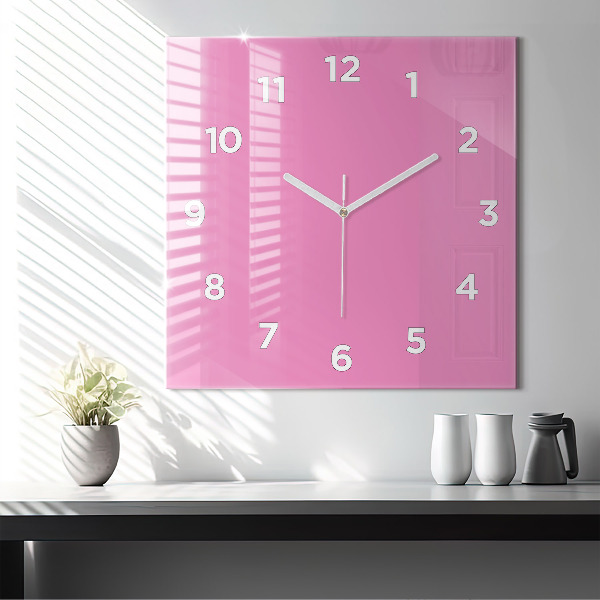 Square glass wall clock Pink