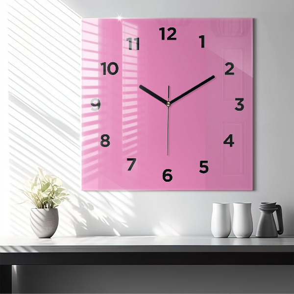 Square glass wall clock Pink