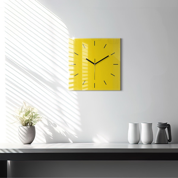Square glass wall clock Yellow