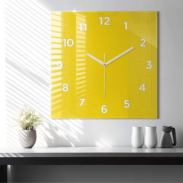 Square glass wall clock Yellow